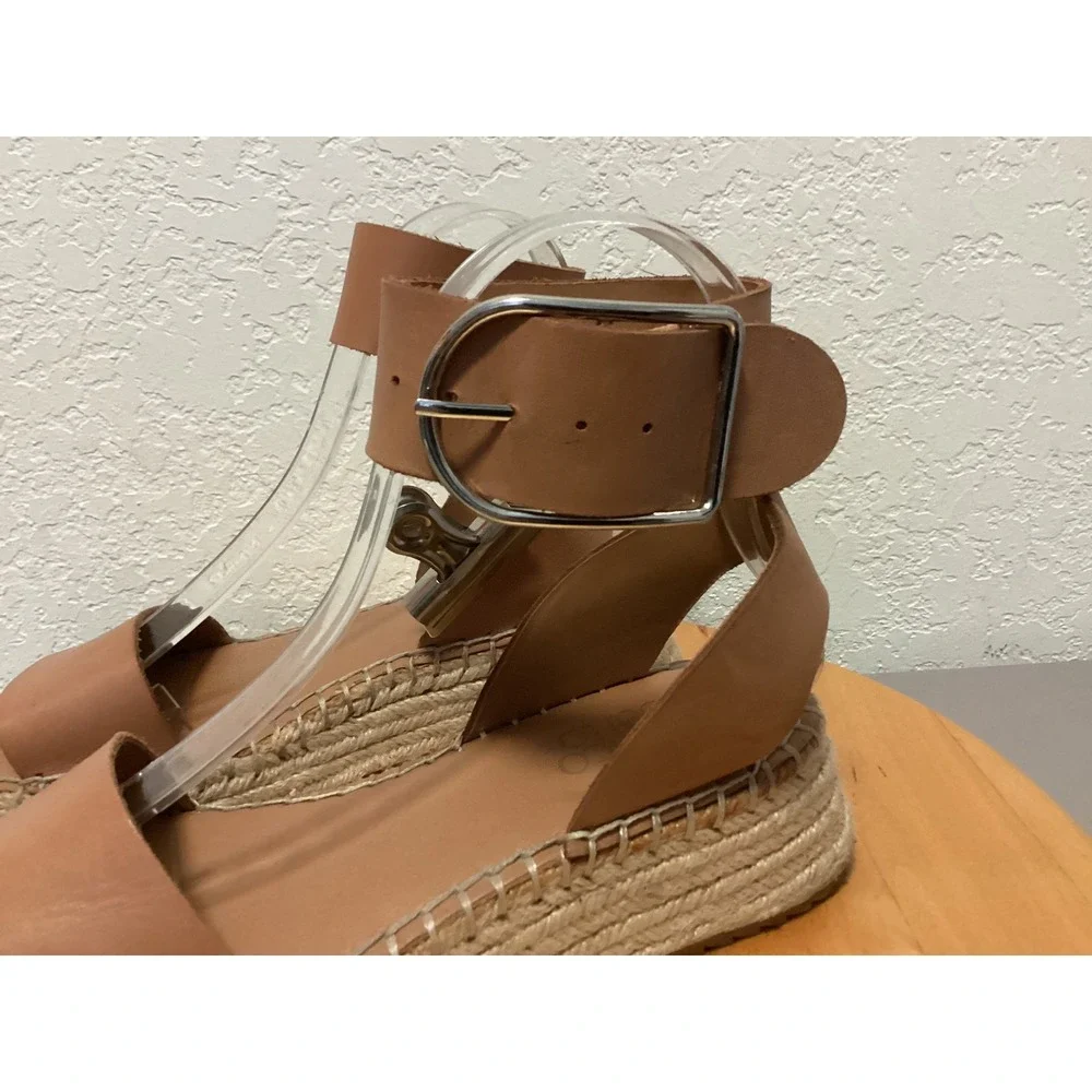 Franco Sarto Espadrille Platform Sandal Women 6 Brown Leather Ankle Strap Buckle